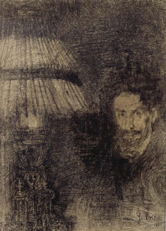James Ensor Self-Portrait by Lamplight or In the Shadow France oil painting art